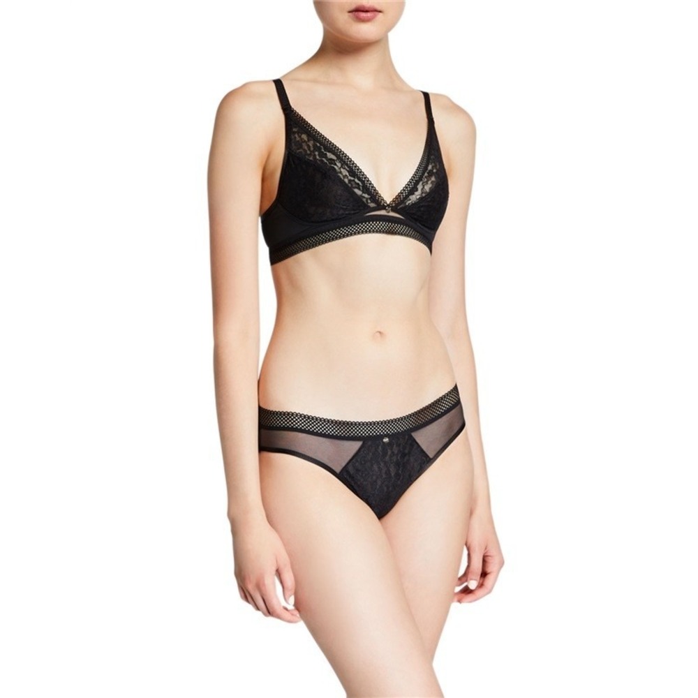 NEW Chantelle M Spirit Lace-Trim Sheer Bralette 11A8 Black 132351